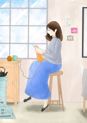 編み物をする女性
